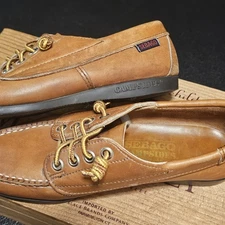 Sebago Campsides Camp Shoes Brown Women 6 M 4 Eye Brown Leather Moc Toe USA Made