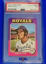 1975 TOPPS BASEBALL MINI #520 AMOS OTIS KC ROYALS PSA 7 NR MT CENTERED NEW SLAB