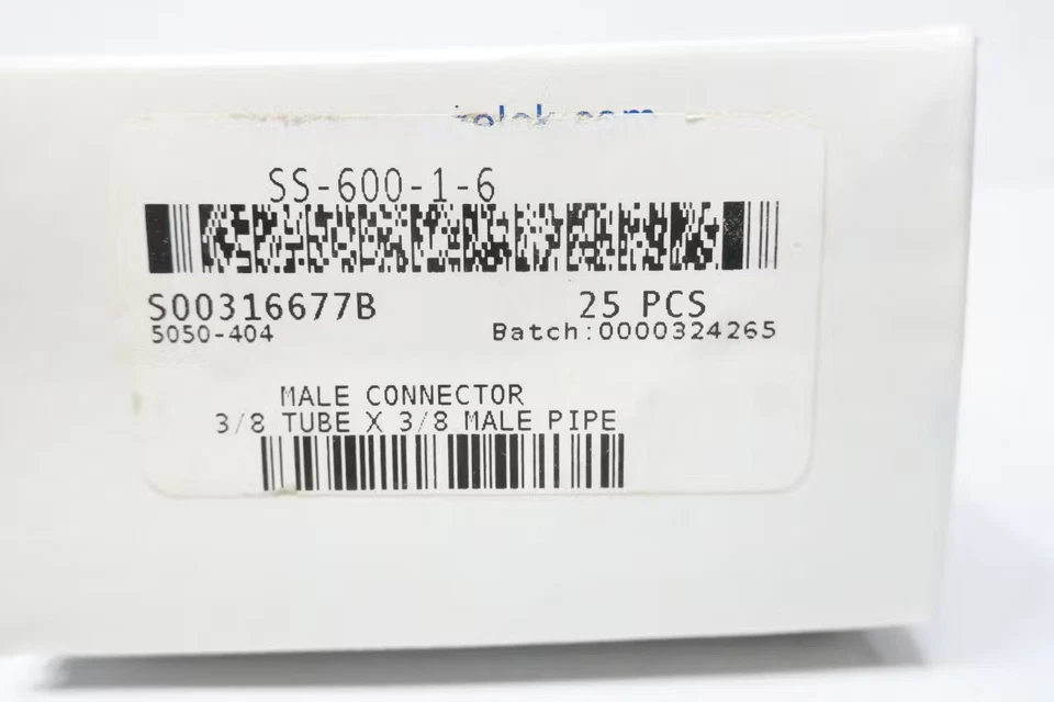 Caja de 25 conectores macho de acero inoxidable Swagelok SS-600-1-6 3/8 pulgadas Npt X tubo de 3/8 pulgadas Foto 4 de 4