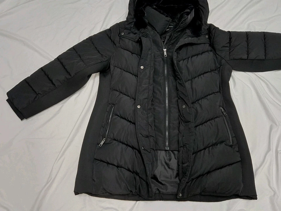 Abrigo Andrew Marc Mujer Talla XXL Puffer Negro Con Capucha Negro Imitación Piel Chaqueta Cálido  Foto 2 de 4