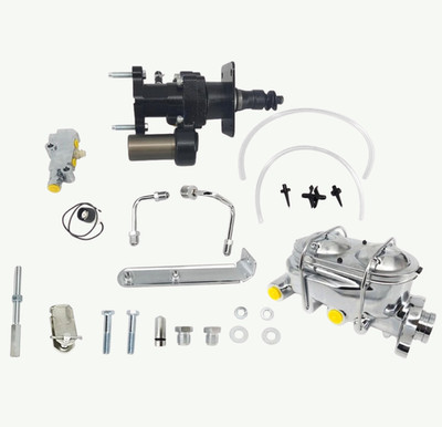 Chrome Hydraulic Hydrobooster Power Brake Booster Master Kit Universal Disc/Disc