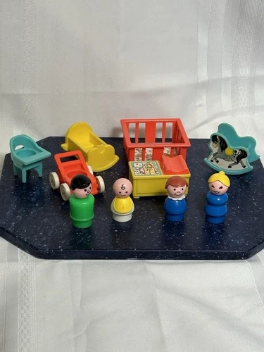 Vintage Fisher Price Little People Complete Nursery Set Baby Pink Yellow Blue