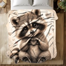 Baby Raccoon Heart Paws Coral Fleece Blanket Cute Woodland Decor