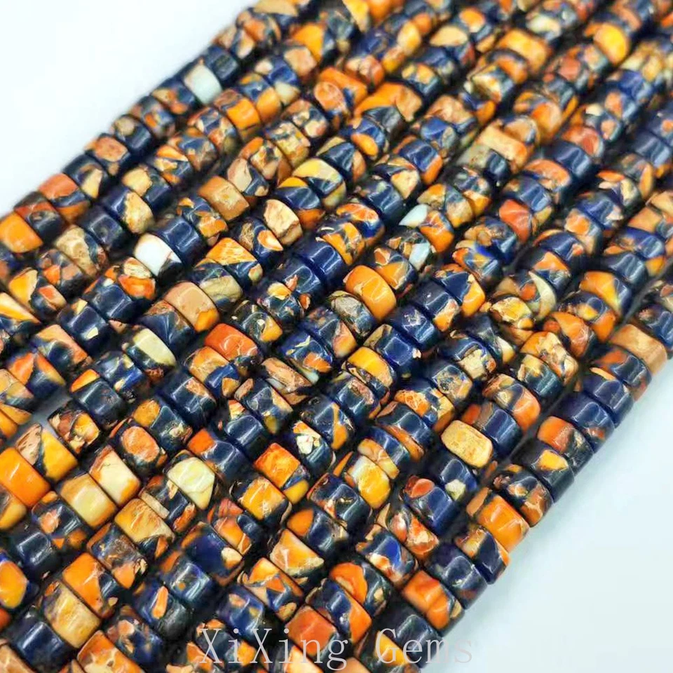Cuentas espaciadoras Heishi de jaspe natural azul naranja de 3x6 mm para hacer joyas Foto 4 de 4