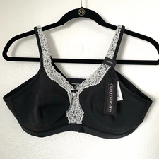 Curvy Couture Bra Size 36DDD Wirefree Black White Lace French Maid NEW