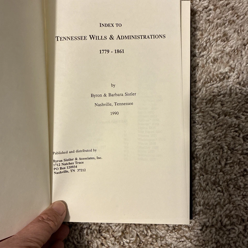 Index to Tennessee Wills and Administrations 1779-1861 by Sistler (1990, HC) Foto 4 de 4