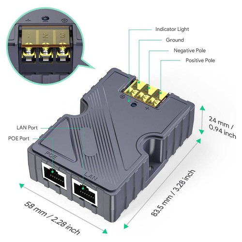Dish-Kabeladapter Überspannungsschutz ESD-Schutz DC48–57 V GigE-PoE-Injektor❀ - Afbeelding 7 van 22