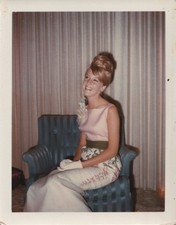 1966 color polaroid photo BEAUTIFUL blond woman prom dress ELABORATE hairdo
