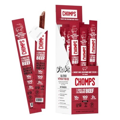 Chomps Grass-Fed and Finished Smoky BBQ Seasoned Beef 1.15 Ounce (Pack of 24)