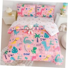 5 Piece Pink Dinosaur Comforter Set Full, Kids Comforter Full-5pcs Dino 04