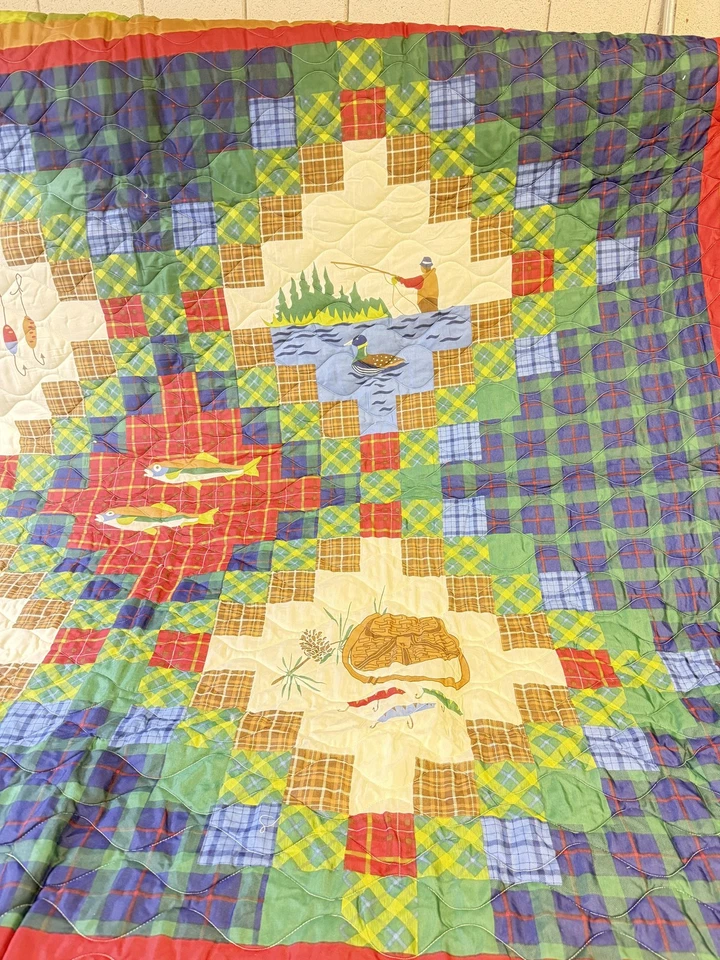 Edredón edredón Mainstays Cabin Fishing Lodge King 101x86 retazos a cuadros rústico Foto 3 de 4