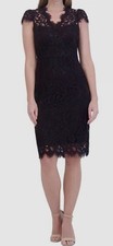 Eliza J Women's Black Lace Lined Cotton V Neck Cap-Sleeve Sheath Dress Size 4