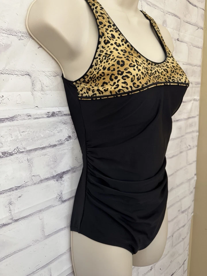 Traje de baño Shore Shapes talla 8 adelgazante negro leopardo un precio forrado traje de baño Foto 2 de 4