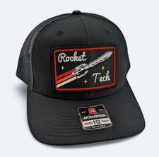 Vintage Style Rocket Tech Patch On Richardson 112 Snapback Trucker Hat Black New