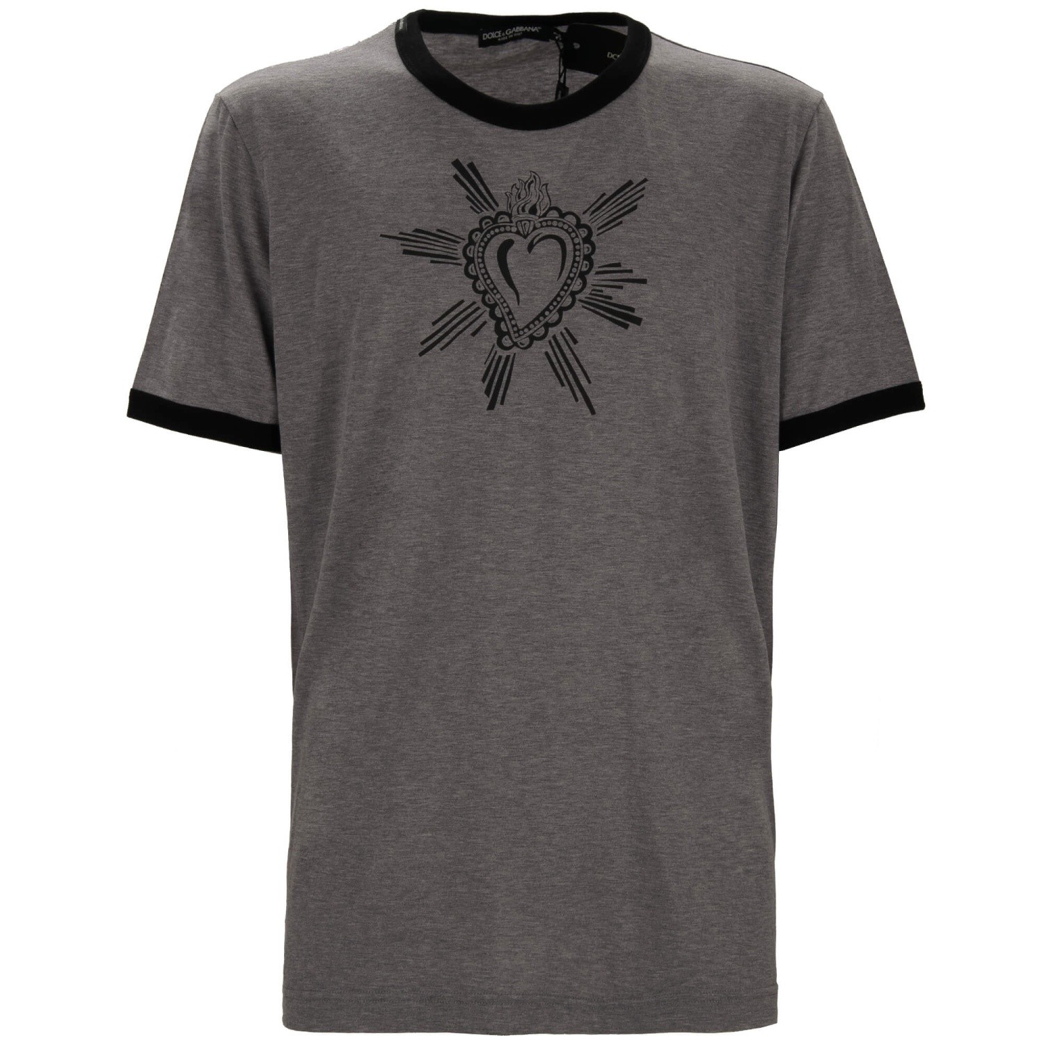 DOLCE & GABBANA Sacred Heart Cotton T-Shirt Slim Fit Gray White - Image 2