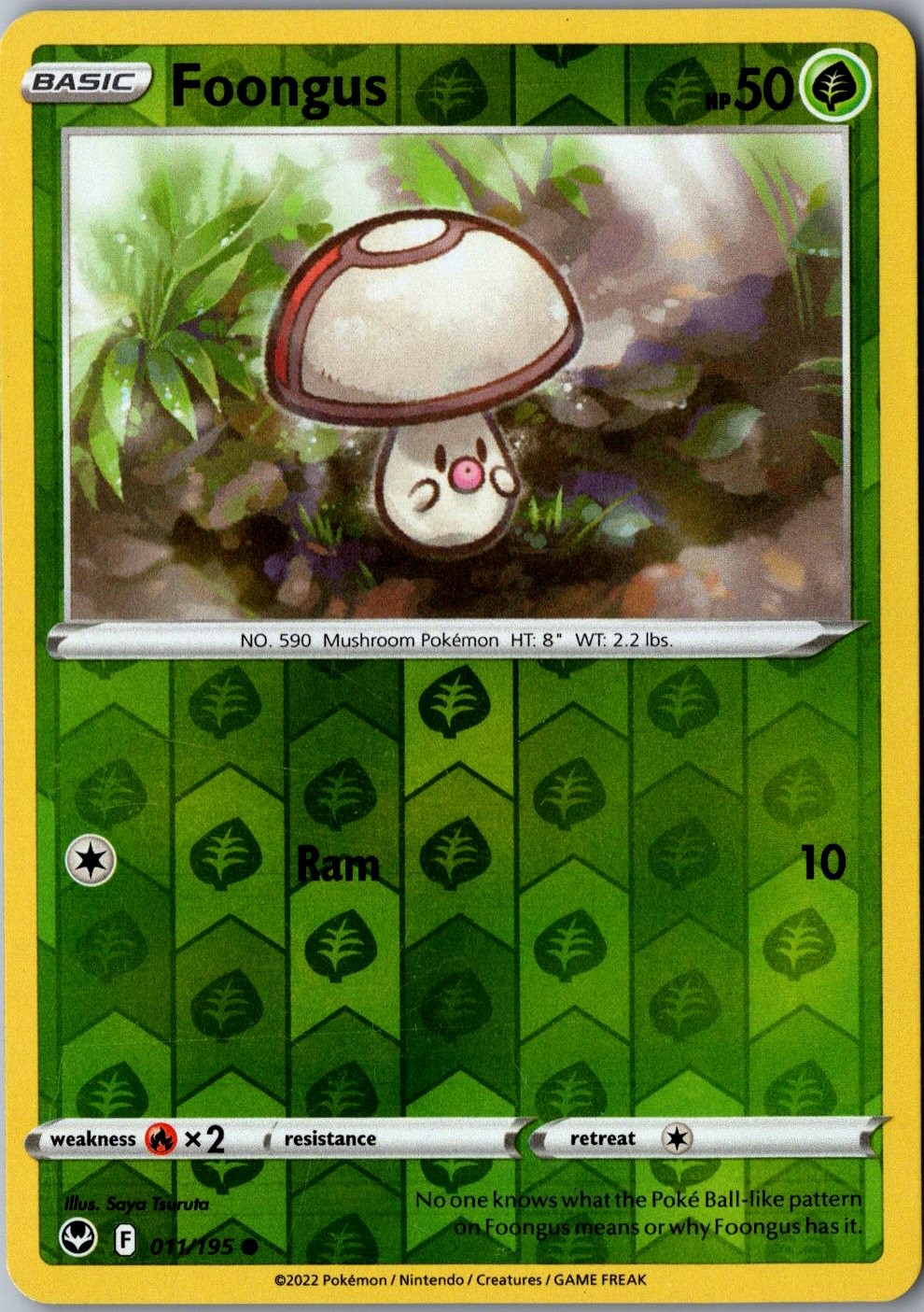 Foongus 011/195 Pokemon Card LP Reverse Holo Common SWSH12: Silver Tempest