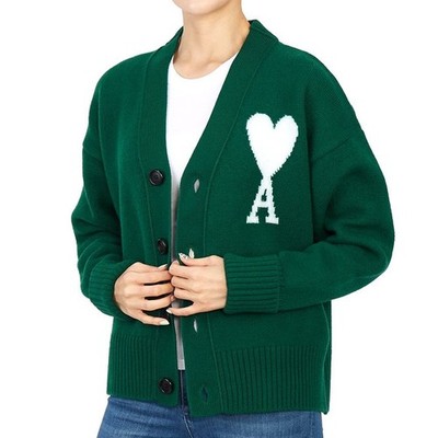 AMI PARIS - Slim-Fit Virgin Wool Cardigan - Green Men's XS - NEW $785