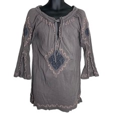 Joie Dress Size M Taupe Long Sleeves Lightweight Crochet Bohemian Boho Tunic
