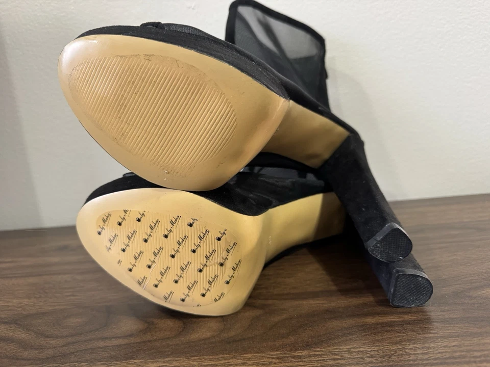 Only Maker Mesh Peep Toe Platform High Heel Boots Black Size 46 (US 14) - Image 3 of 4