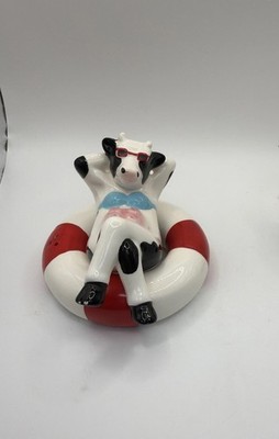 Vandor Vintage 1987 Cool Cow Bikini Life Saver Floating Salt & Pepper Set Beach