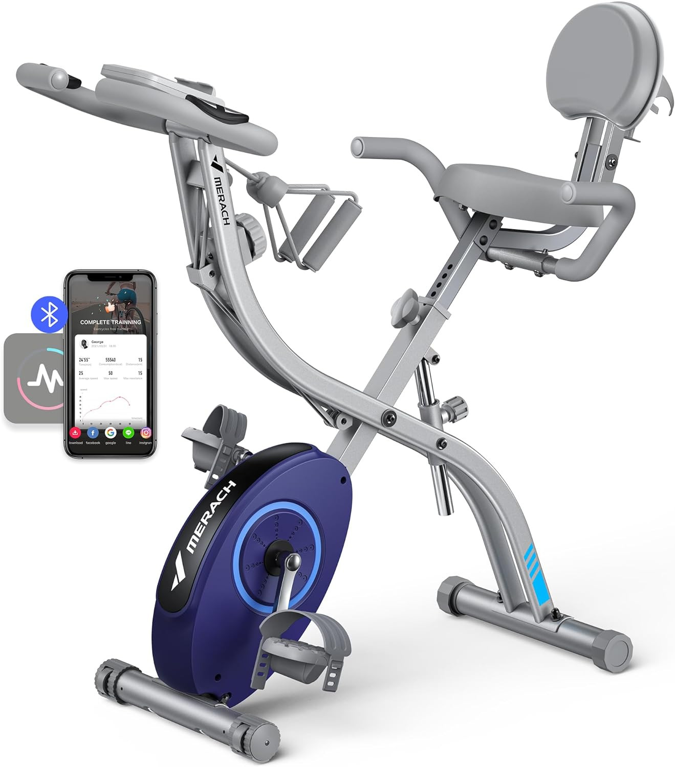 Cyclette Pieghevole 4 in1, Spinning Bike Con Monitor LCD, Misurazione Pulsazione