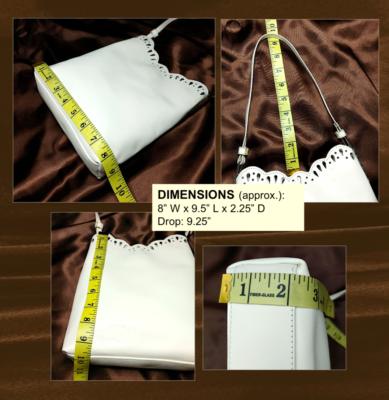 KIYTO Japan White Leather Satchel Perforated Scalloped Edge