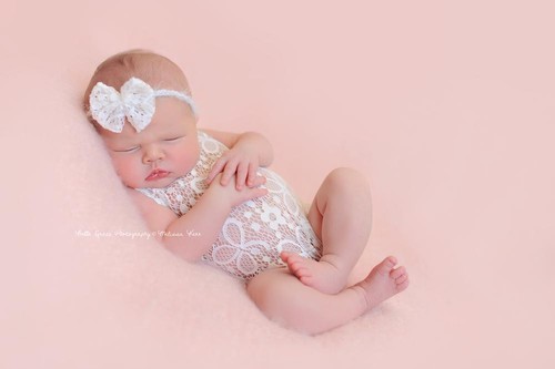 Newborn Lace Newborn Romper and Bow Headband Photo Props Photography Costumes - Picture 7 of 11
