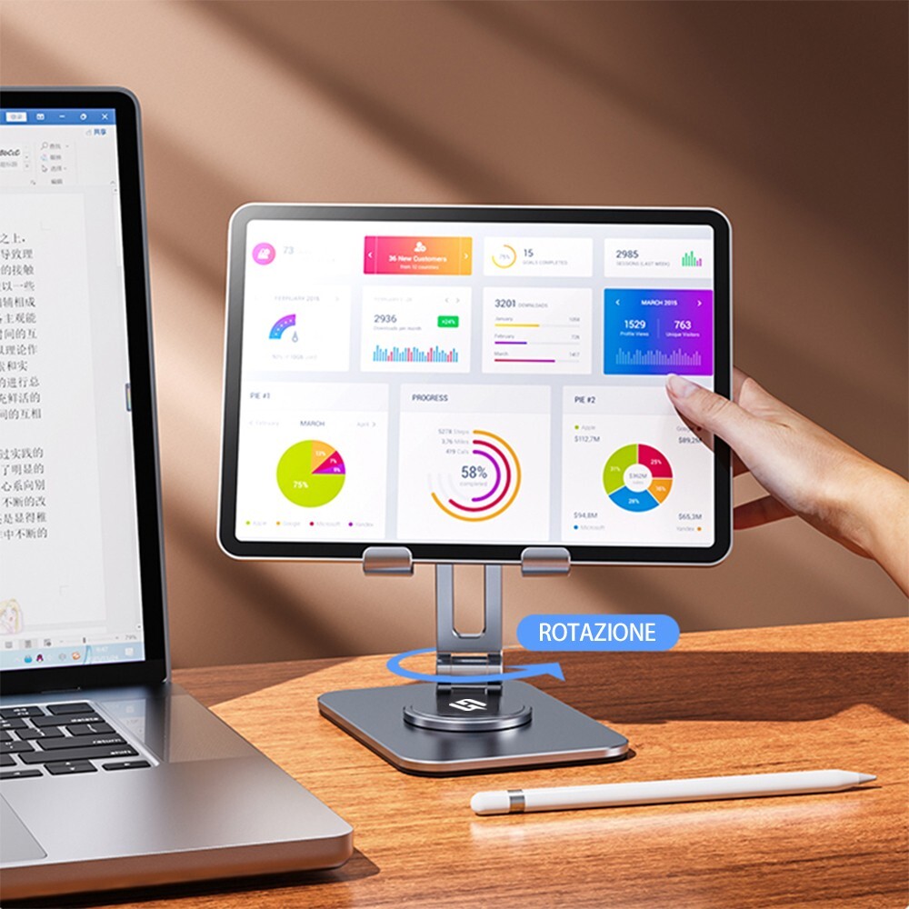 Supporto Da Pavimento Per Tablet Regolabile - Braccio Flessibile A Collo Di Cigno
