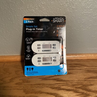 2pk My Touch Smart Indoor Digital Simple Set Plug-In Timers schedule lights etc