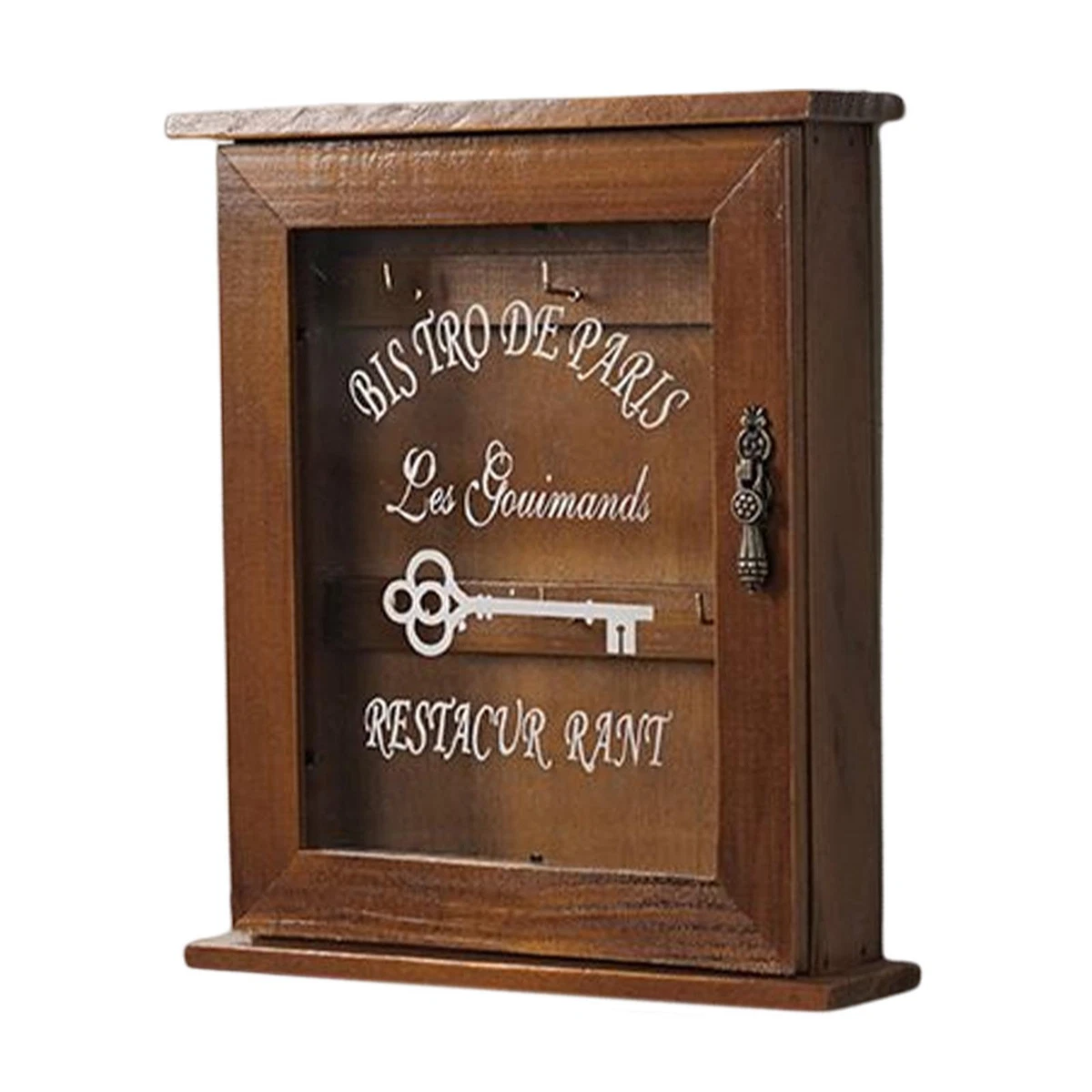 Key Holder for Wall 6 Hooks with Door Rustic for Home Basement