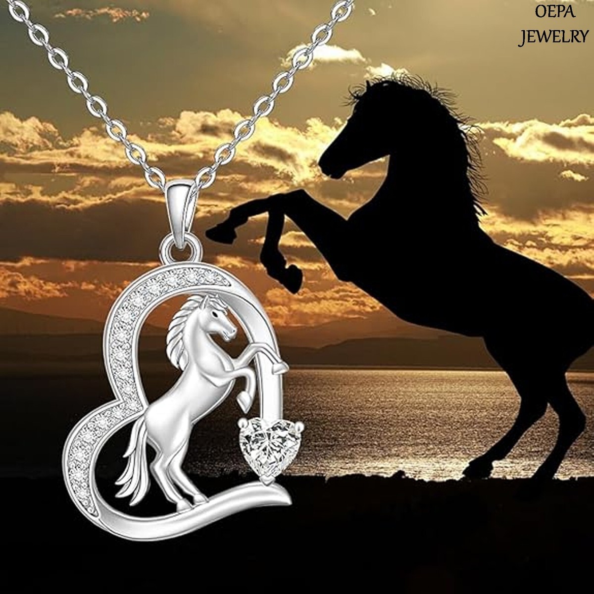 Horse Pendant Necklace 925 Sterling Silver Girls with Horse Women