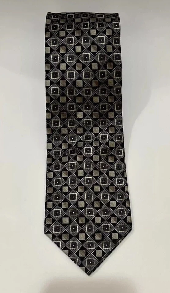 Joseph & Feiss Silk Xtra Long Foulard Framed Geometric Tie Black & Gray 64” x 4” - Image 2 of 4