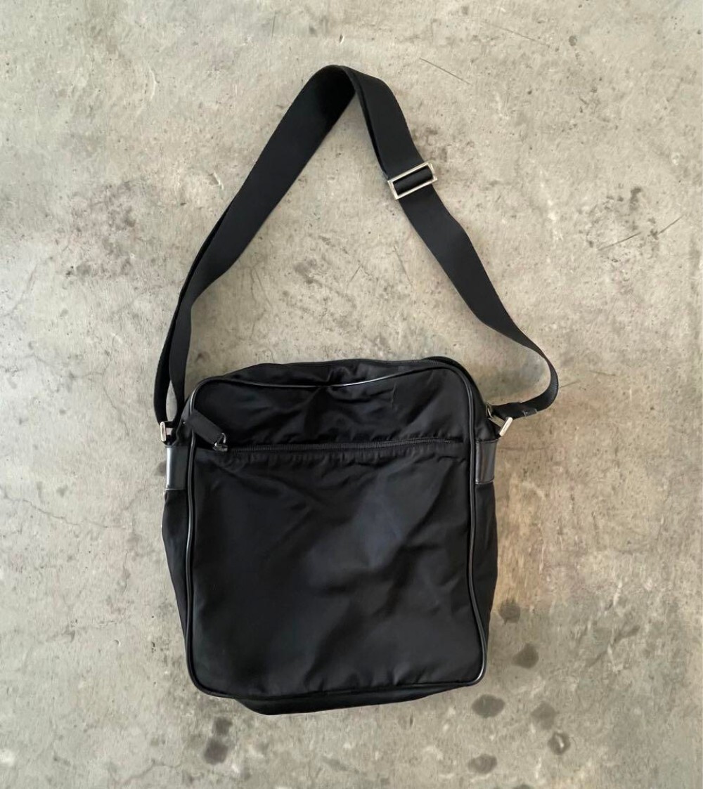 Authentic PRADA Archive Shoulder Bag Triangle Logo Black Nylon 