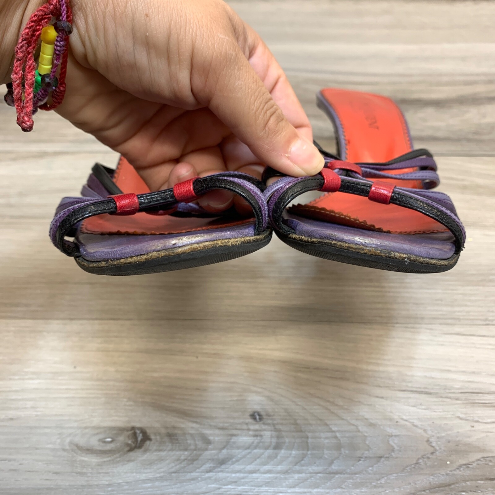 YVES SAINT LAURENT DONNA sandali mules viola e rosso con cinturino tacco EURO 37 5