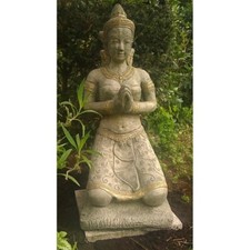 TEMPELT&Auml;NZERIN aus STEINGUSS GARTEN TEICH FROSTFEST BUDDHA FIGUREN NEU SU-2115