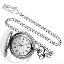 CHARLES HUBERT MATTE SILVER POCKET WATCH 3611 LIFETIME WARRANTY 134.95 RETAIL