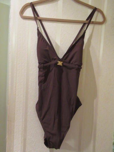NWT Anne Klein Chocolate Brown "V" Neck One Piece Bathing Suit-14- MSRP $103 - Picture 2 of 11