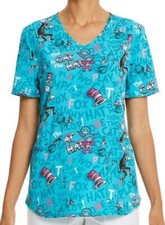 NWT Women's Dr Seuss Scrub Top Shirt XS S M L XL PLUS Size 2X 3X Cat in the Hat