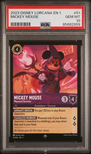 PSA 10 Mickey Mouse Wayward Sorcerer 51/204 Disney Lorcana 1st Chapter |non-foil