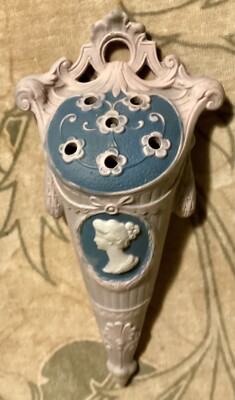 Schafer Vater HAT  PIN HOLDER Cameo Pink Blue  Wall Mount Bisque Porcelain Cone