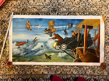 Oil on canvas painting WWI aircraft DH2 in combat dogfight scene RFC