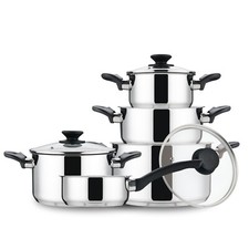 Linnuo Topfset Induktion Kochtopf Set Edelstahl Töpfe mit Glasdeckel Griff nicht