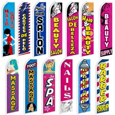 Beauty Salon Advertising Feather Swooper Flutter Flag Banner Nails Hair Massage