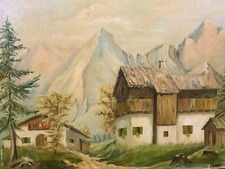 ÖL GEMÄLDE MALEREI HOF VOR GEBIRGE ABMESSUNGEN 76x59cm