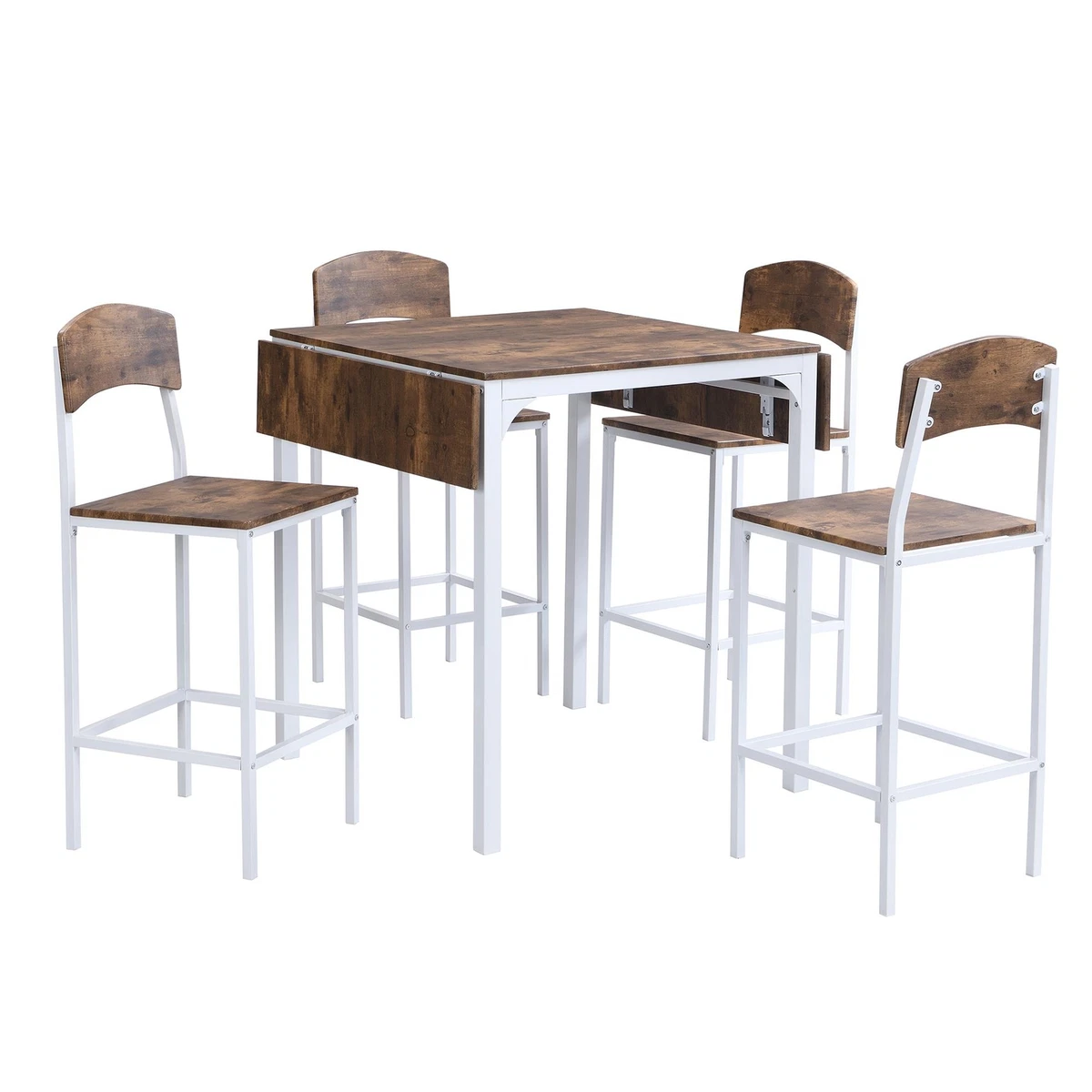 5 Piece Drop Leaf Dining Set 1 Table 4 Chairs White Frame