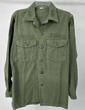 Vtg 70s US Army Utility Shirt OG 107 Sateen Cotton Military Uniform 15.5 x 33