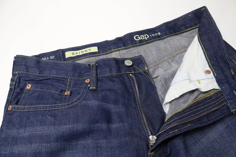 Gap Skinny Vaqueros Hombres W34/L32 Triquitos Desteñida Azul Cremallera Estirar - Imagen 4 de 4