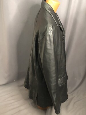 Barneys New York Mens XL 4 Button Black Leather Jacket Coat Made