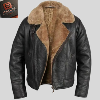 Men's Brown RAF Aviator B4 Sheepskin Shearling Leather Flight Bomber Jacket