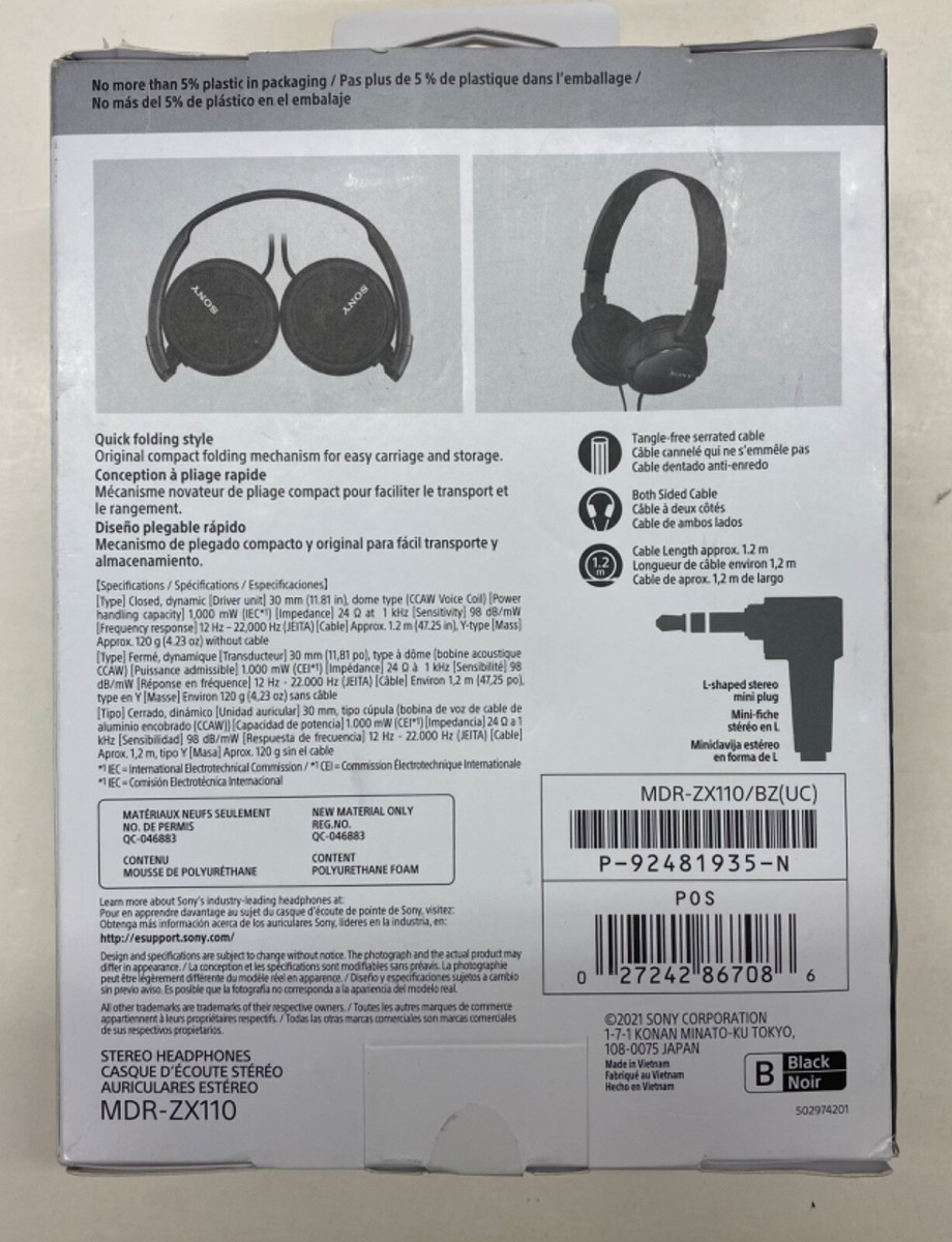 2/$19.99 Sony MDR-ZX110/BZ Stereo Headphones-Black | eBay